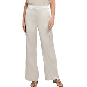 NWT Anatomie Candela Satin Cargo Wide Leg Pants In Stone Women’s Size Medium